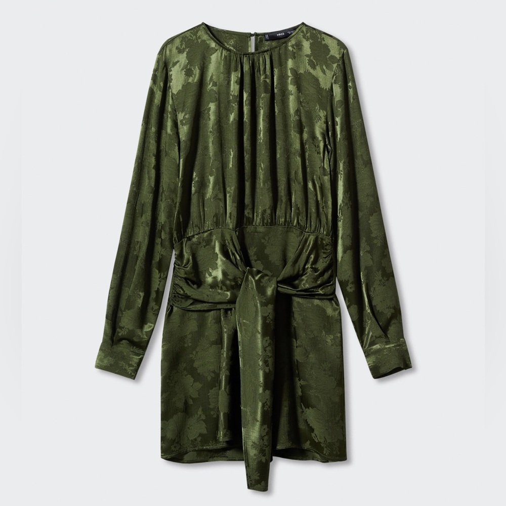 Mango Satin Green Belted Dress
